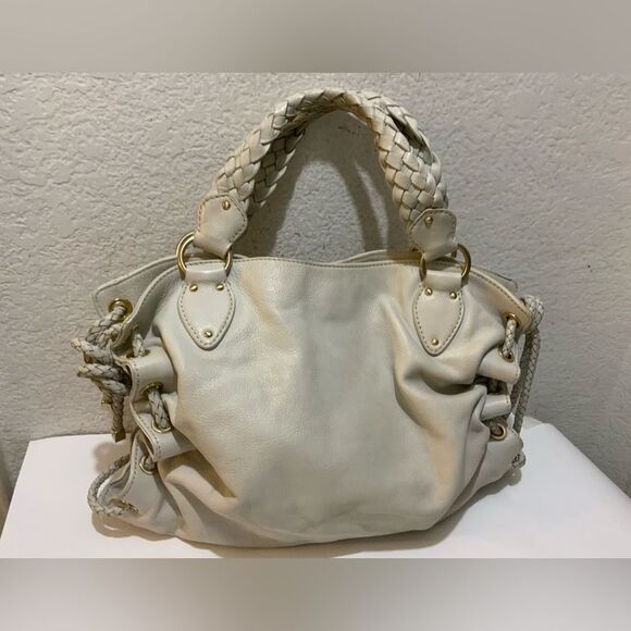 MICHAEL KORS Cream Pebbled Leather  Satchel Tote Bag  PEBBLE LEATHER WOVEN - Picture 1 of 15